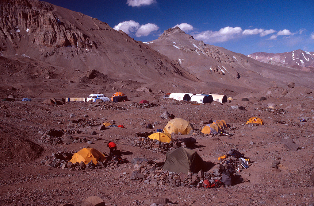 Plaza Argentina, the base camp on the Vacas valley route.