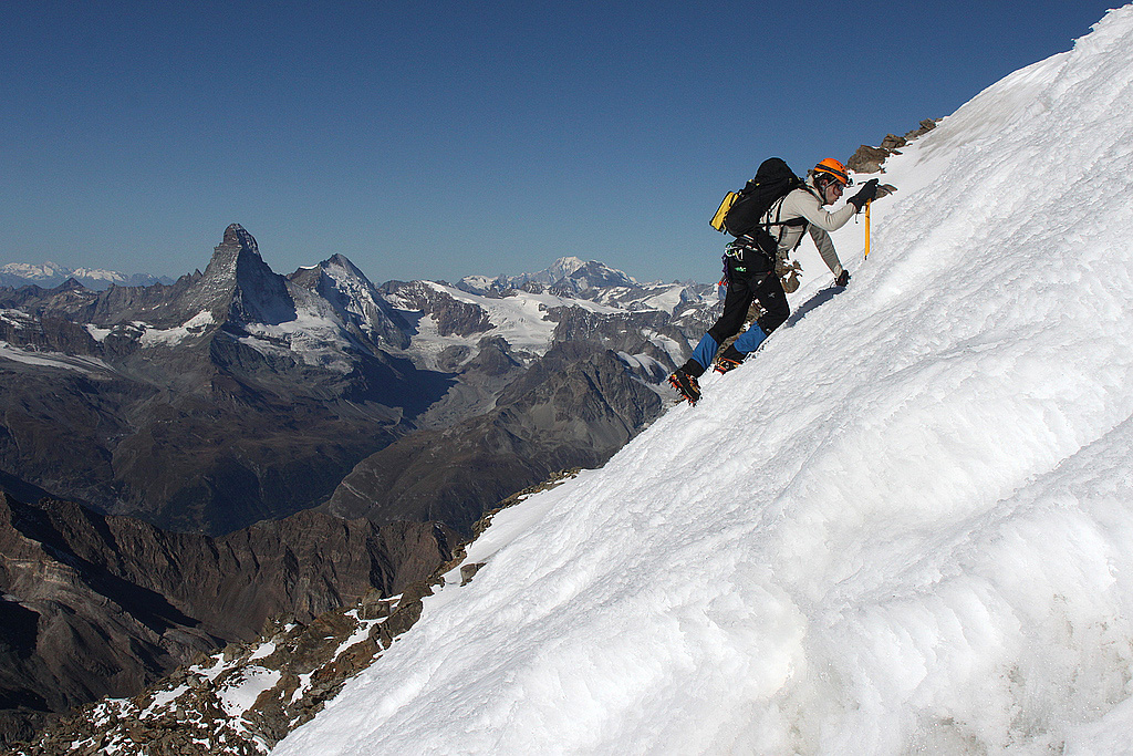 Chris enjoys the climb (Matterhorn and Mont Blanc standing still).