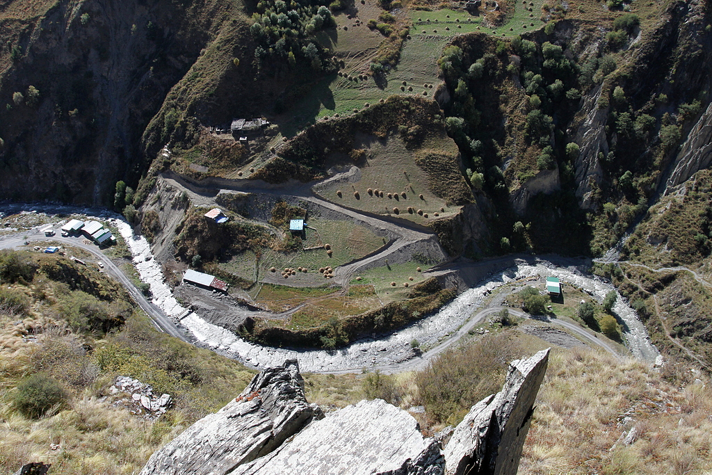 Mutso fortress is guarding the narrow valley of river Andaki, Khevsureti.