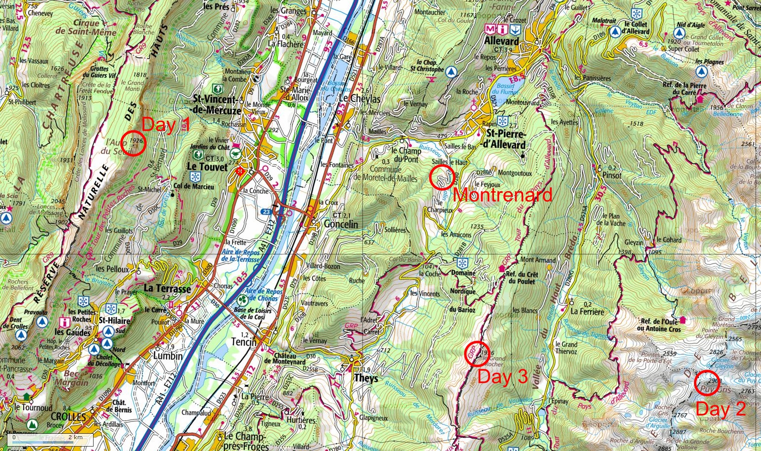 map: Skitouring around Montrenard