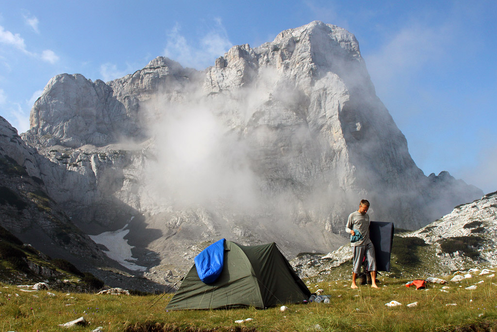 Camping below amazing Maja Ismet Sali Bruçaj (2,527m), Prokletije, Albania